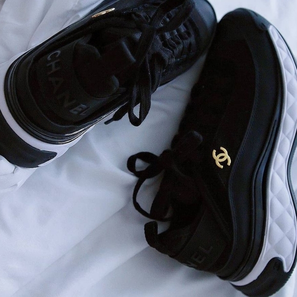 BNIB NWT AUTHENTIC CHANEL SUEDE VELVET Calfskin CC TRAINERS SNEAKERS Size 41 1/2 - Picture 10 of 17